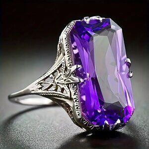 Men's Fashionable Purple Square Zirconia Ring - Perfect for Casual Wear Size 10